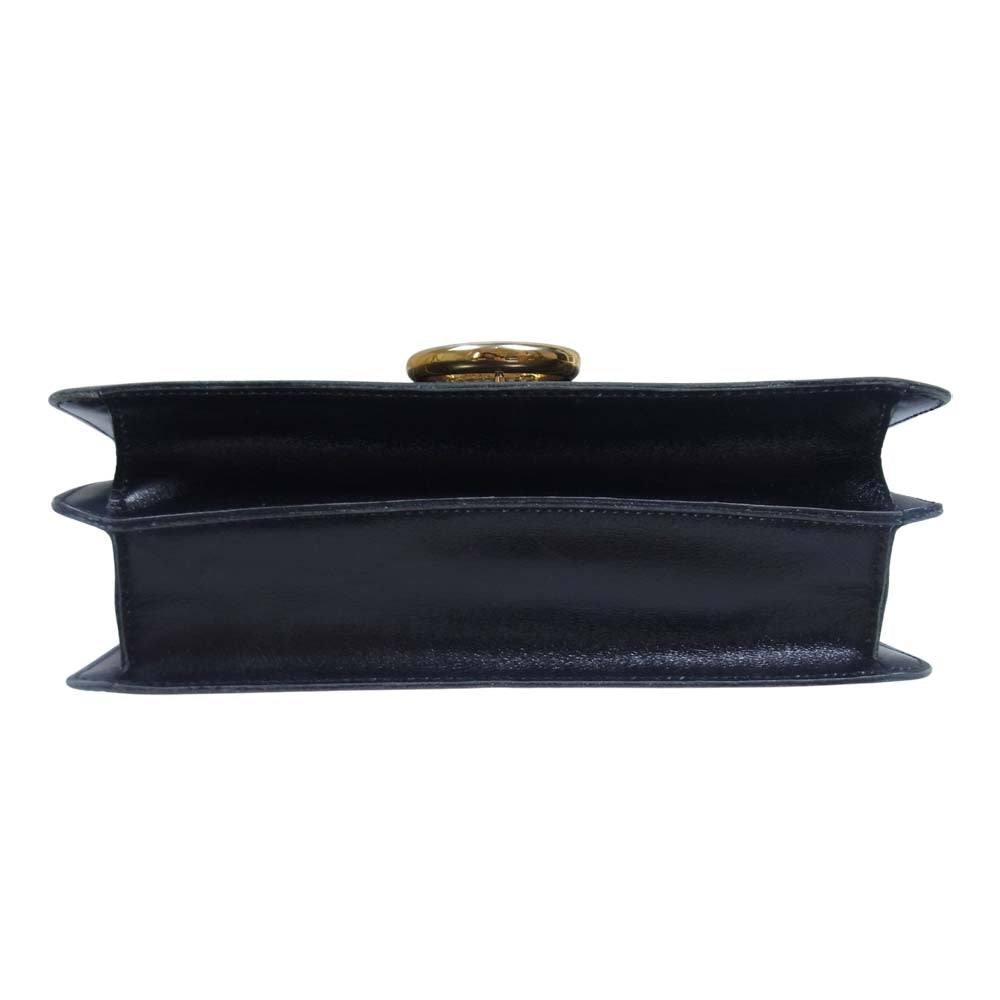 CELINE セリーヌ オールド レザー ダブル フラップ ハンド バッグ ブラック系【中古】