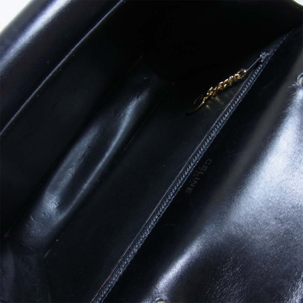 CELINE セリーヌ オールド レザー ダブル フラップ ハンド バッグ ブラック系【中古】