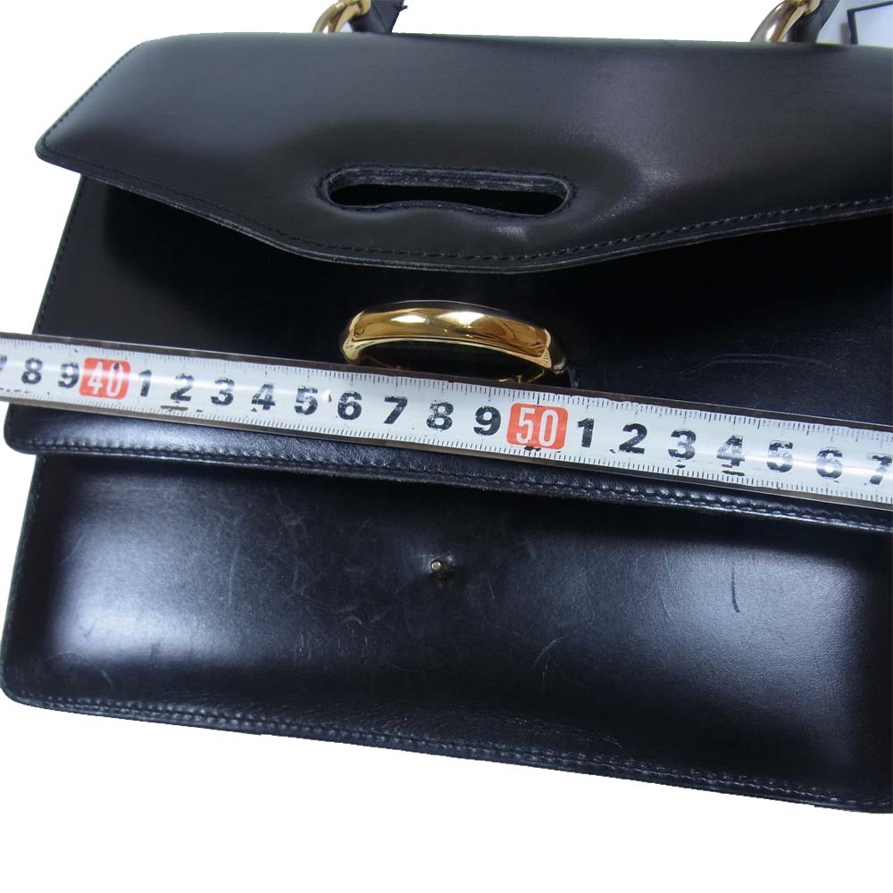 CELINE セリーヌ オールド レザー ダブル フラップ ハンド バッグ ブラック系【中古】