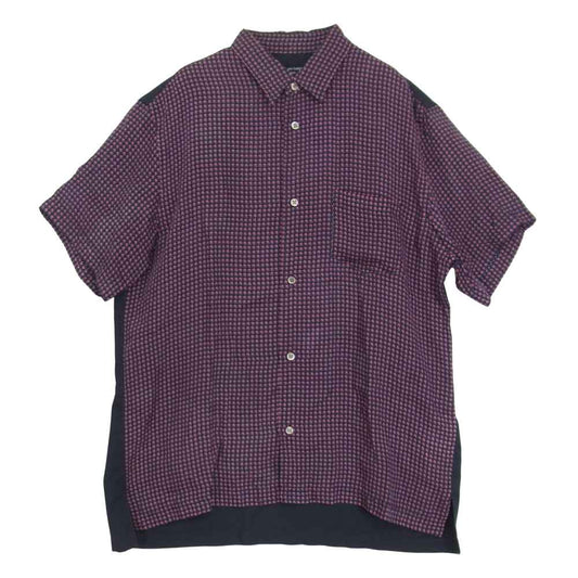 COMME des GARCONS コムデギャルソン HOMME HE-B003 AD2019 オム キュプラ レーヨン バックデザイン 小紋 切替 半袖 シャツ ネイビー系 L【美品】【中古】