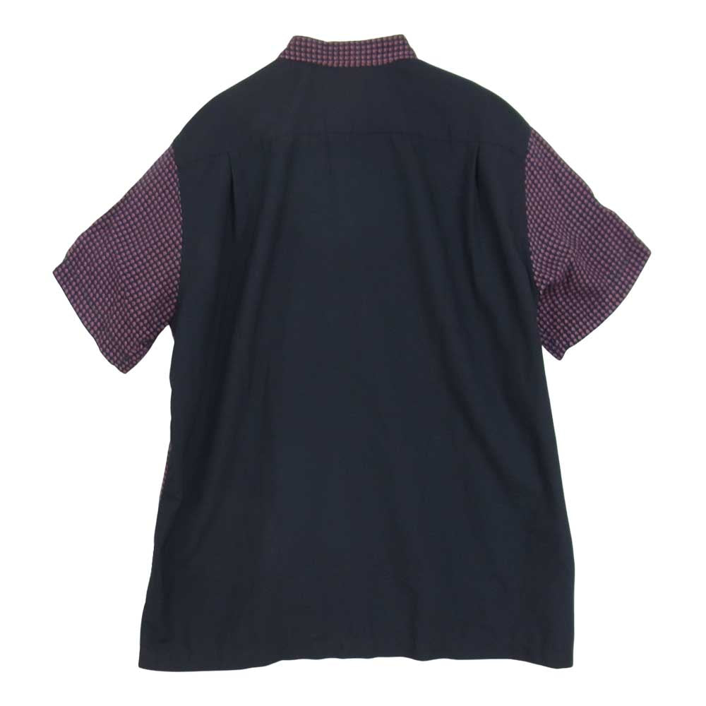 COMME des GARCONS コムデギャルソン HOMME HE-B003 AD2019 オム キュプラ レーヨン バックデザイン 小紋 切替 半袖 シャツ ネイビー系 L【美品】【中古】