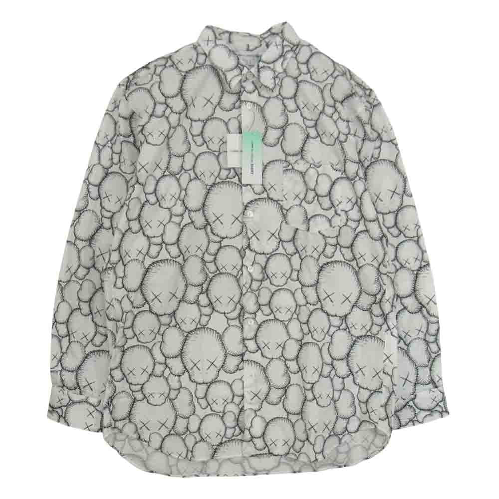 COMME des GARCONS コムデギャルソン SHIRT × KAWS 21AW FH-B025-W21-1 CLASSIC SHIRT カウズ プリント コットンポプリン クラシック 長袖 シャツ ホワイト系 L【新古品】【未使用】【中古】