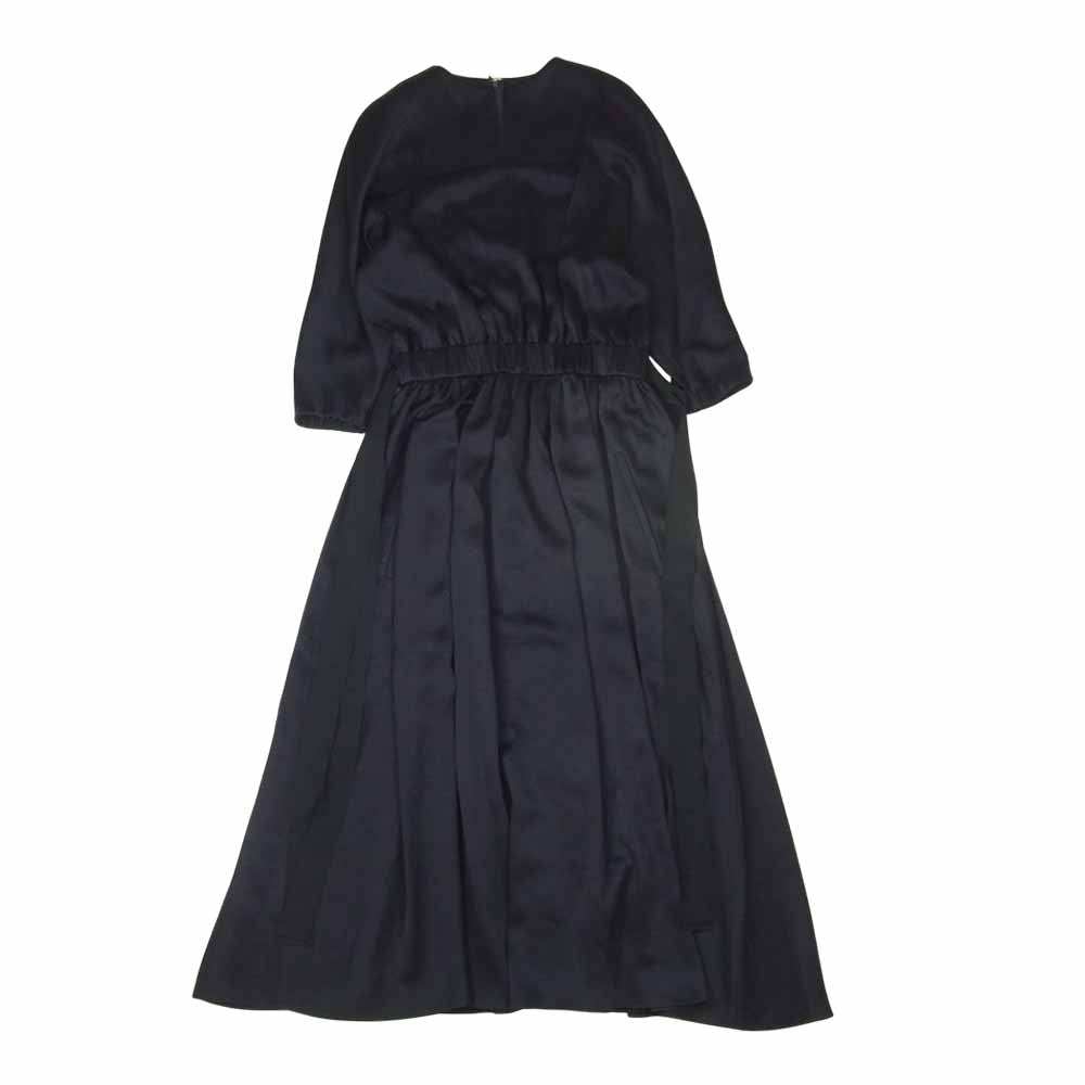 シクラス キーネック ギャザー ロング ドレス ワンピース  ネイビー系 34【美品】【中古】