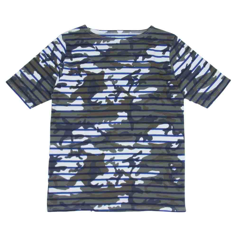 SOPHNET. ソフネット 15SS SOPH-150072 S/S CAMOUFLAGE OVER PRINT BORDER BOAT NECK CUT & SEWN カモ ボーダー ボートネック カットソー BLUECAMOUFLAGE L【新古品】【未使用】【中古】
