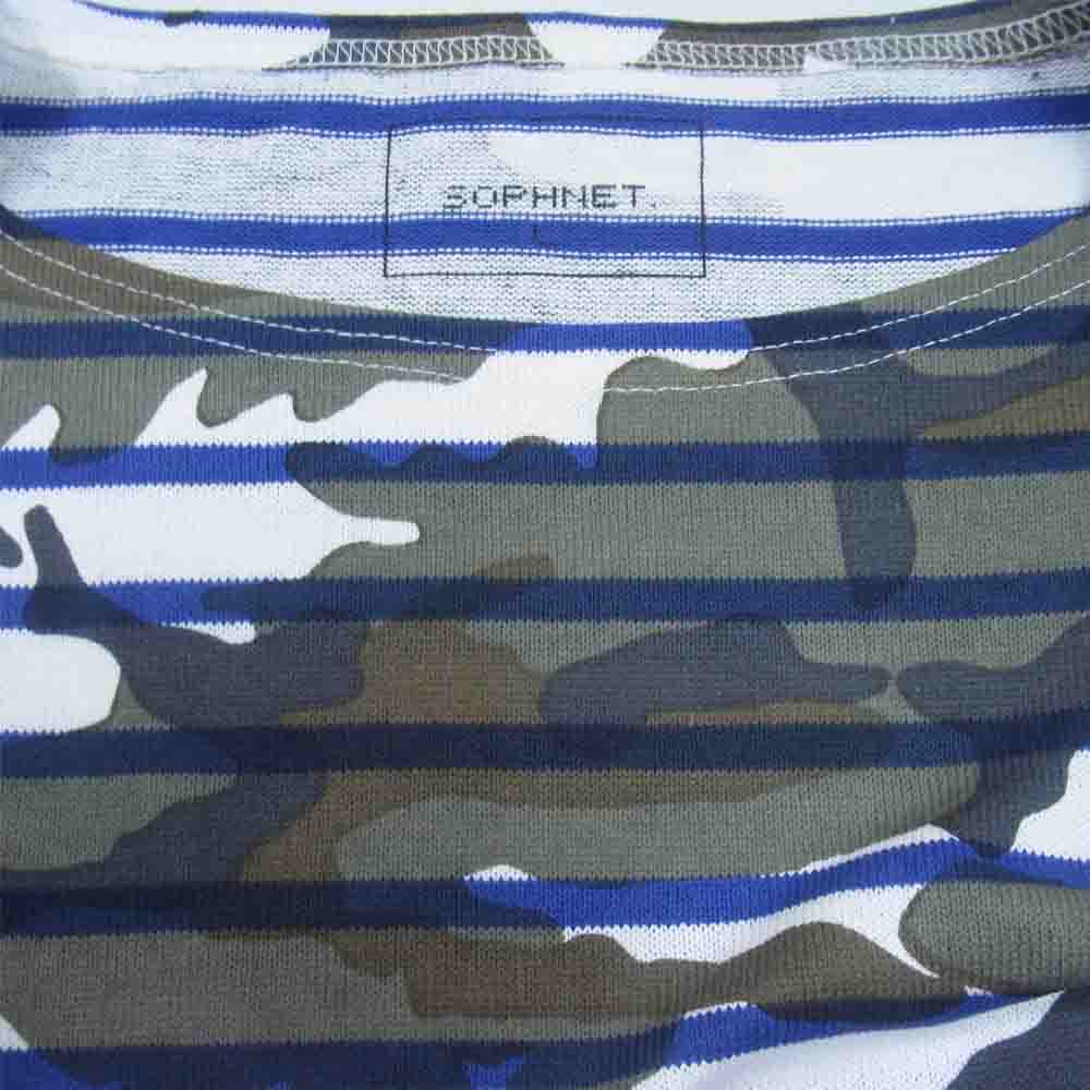 SOPHNET. ソフネット 15SS SOPH-150072 S/S CAMOUFLAGE OVER PRINT BORDER BOAT NECK CUT & SEWN カモ ボーダー ボートネック カットソー BLUECAMOUFLAGE L【新古品】【未使用】【中古】