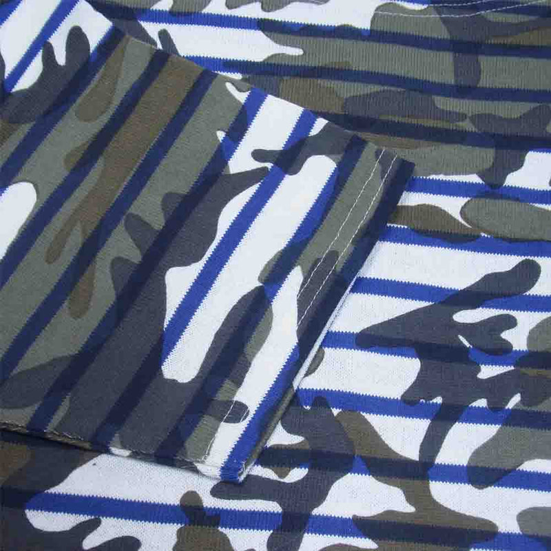 SOPHNET. ソフネット 15SS SOPH-150072 S/S CAMOUFLAGE OVER PRINT BORDER BOAT NECK CUT & SEWN カモ ボーダー ボートネック カットソー BLUECAMOUFLAGE L【新古品】【未使用】【中古】