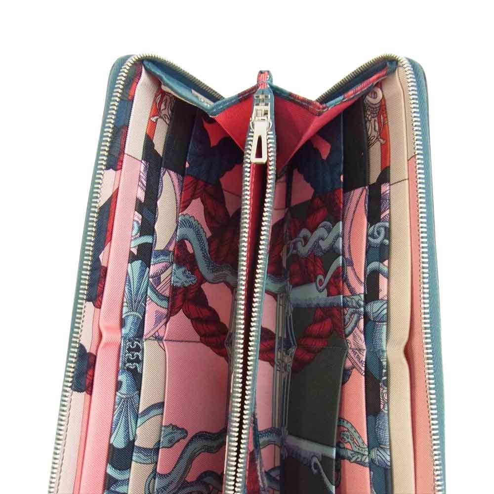 HERMES エルメス T刻印 アザップ ロング シルクイン デッラ カヴァッレリア ラウンドファスナー ウォレット ブルー系【中古】