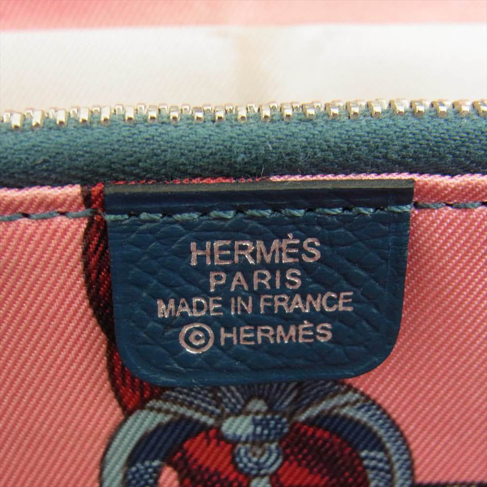 HERMES エルメス T刻印 アザップ ロング シルクイン デッラ カヴァッレリア ラウンドファスナー ウォレット ブルー系【中古】