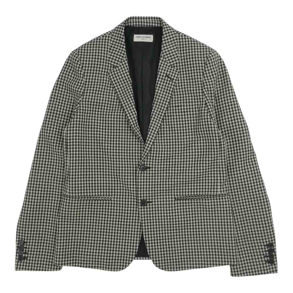 SAINT LAURENT サンローラン 国内正規品 エディ期 16SS 410906 Y677L モヘアウール 裏地シルク100％ ギンガムチェック テーラードジャケット オフホワイト系 46【中古】