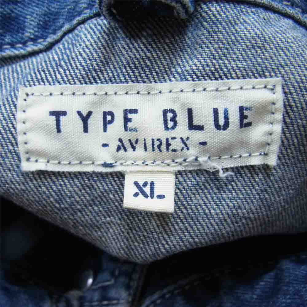AVIREX アヴィレックス TYPE BLUE タイプ ブルー ワッペン 刺繍 カスタム デニム ジャンプ スーツ ツナギ インディゴブルー系 XL【中古】