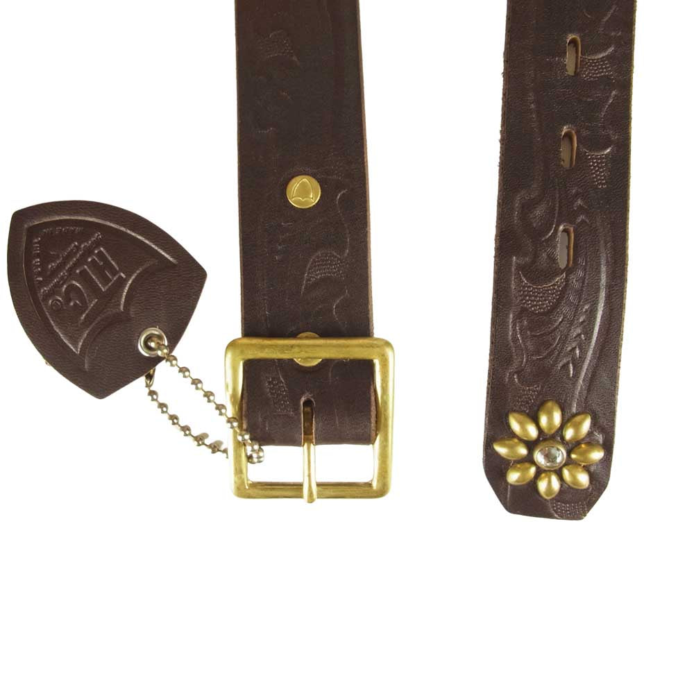 STANDARD CALIFORNIA スタンダードカリフォルニア × HTC エイチティーシー BELT EMB12 END ONLY #FLOWER ST 1.25 エンボスレザー エンドオンリー フラワー スタッズ レザー ベルト ブラウン系 32【新古品】【未使用】【中古】