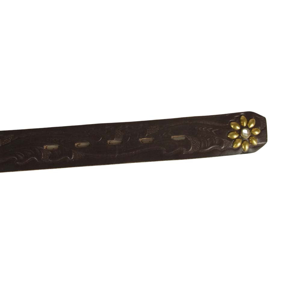 STANDARD CALIFORNIA スタンダードカリフォルニア × HTC エイチティーシー BELT EMB12 END ONLY #FLOWER ST 1.25 エンボスレザー エンドオンリー フラワー スタッズ レザー ベルト ブラウン系 32【新古品】【未使用】【中古】