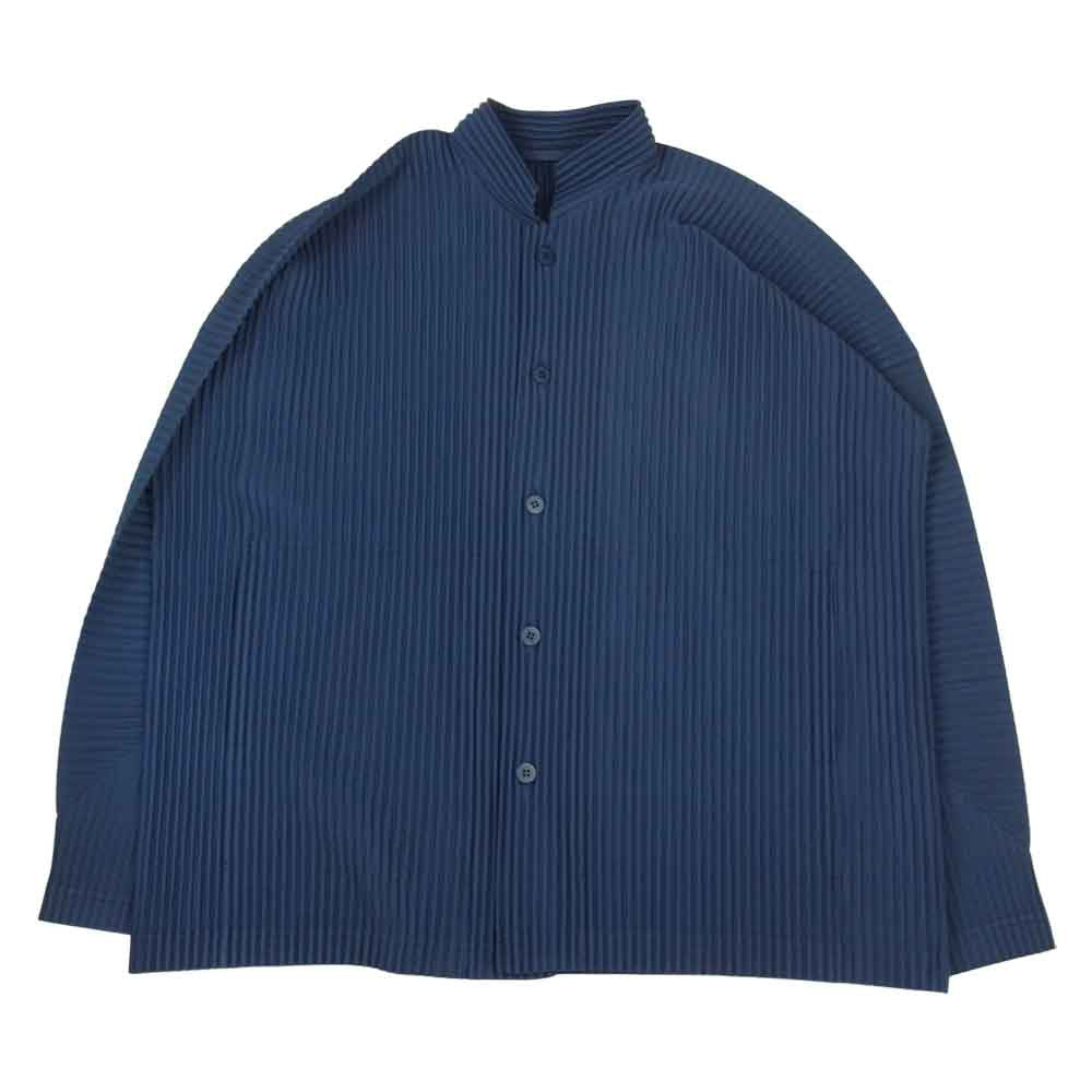 ISSEY MIYAKE イッセイミヤケ HOMME PLISSE オムプリッセ HP21JJ111 プリーツ スタンド カラー シャツ ネイビー系 3【中古】