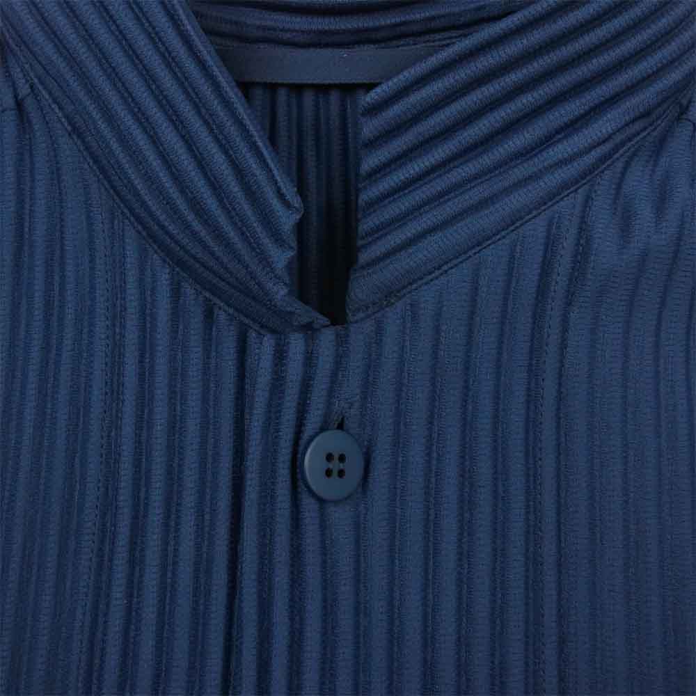 ISSEY MIYAKE イッセイミヤケ HOMME PLISSE オムプリッセ HP21JJ111 プリーツ スタンド カラー シャツ ネイビー系 3【中古】