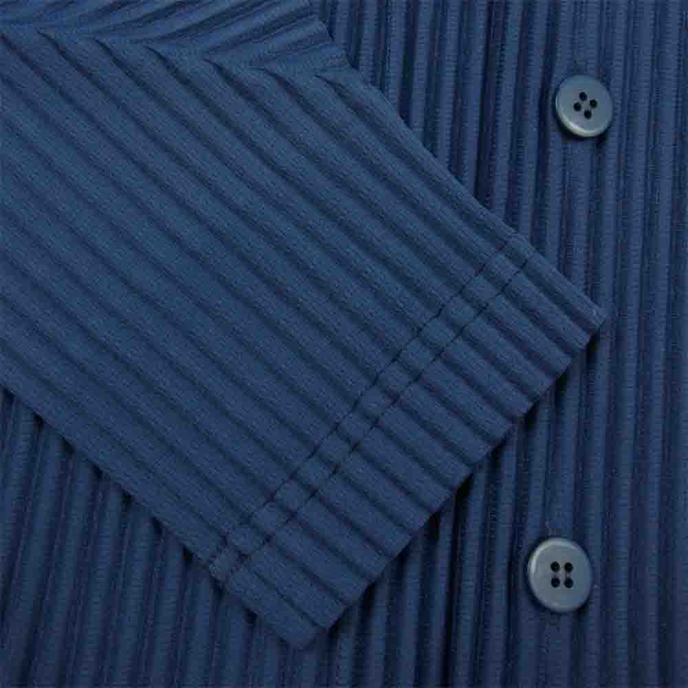 ISSEY MIYAKE イッセイミヤケ HOMME PLISSE オムプリッセ HP21JJ111 プリーツ スタンド カラー シャツ ネイビー系 3【中古】