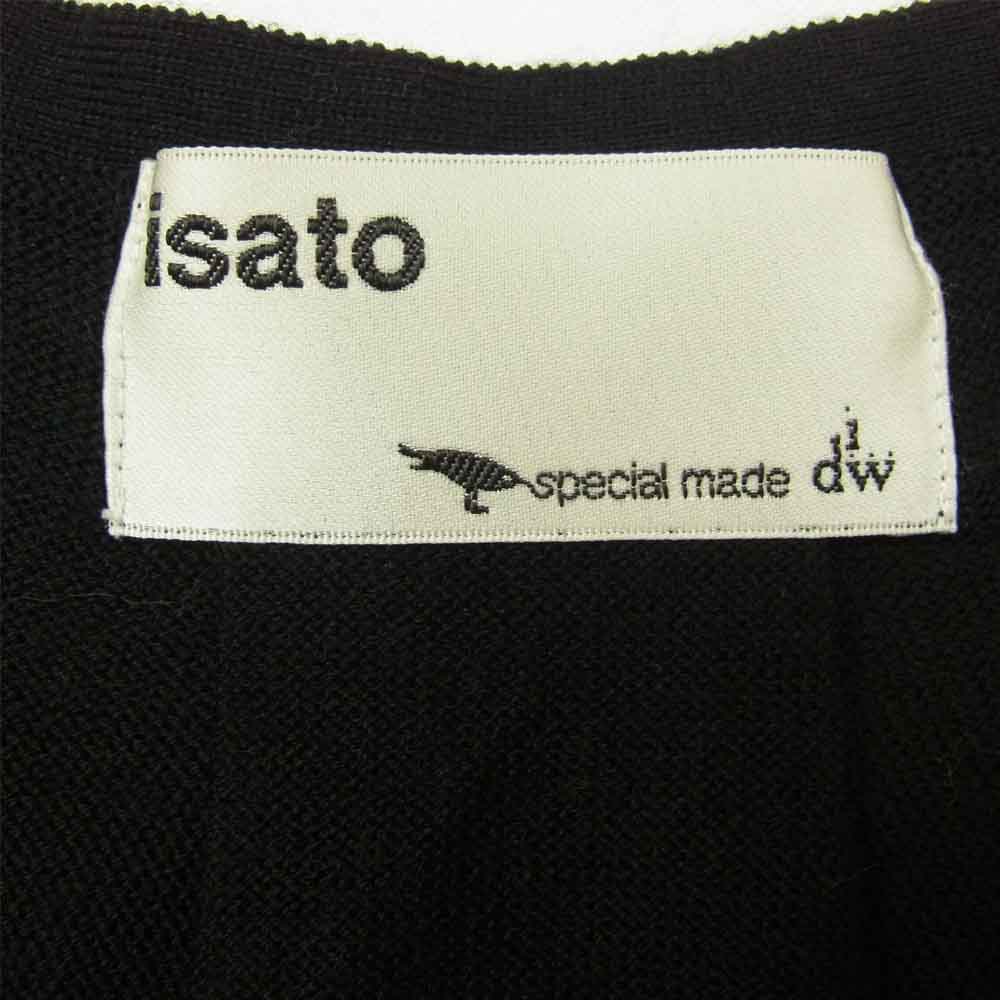 イサトデザインワークス 異素材切替 ウール カーディガン ブラック系 グレー系 38【中古】
