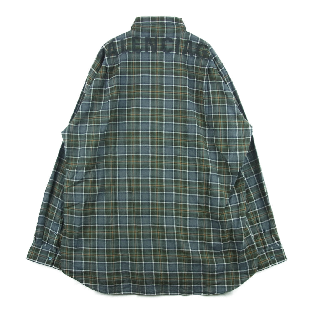 BALENCIAGA バレンシアガ ジャパンタグ 18AW 508465 TBM21 バックロゴ オーバーサイズ チェック 長袖 シャツ カーキ系 グレイッシュブルー系 40【中古】