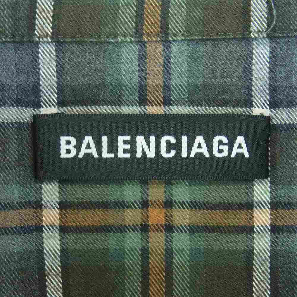 BALENCIAGA バレンシアガ ジャパンタグ 18AW 508465 TBM21 バックロゴ オーバーサイズ チェック 長袖 シャツ カーキ系 グレイッシュブルー系 40【中古】