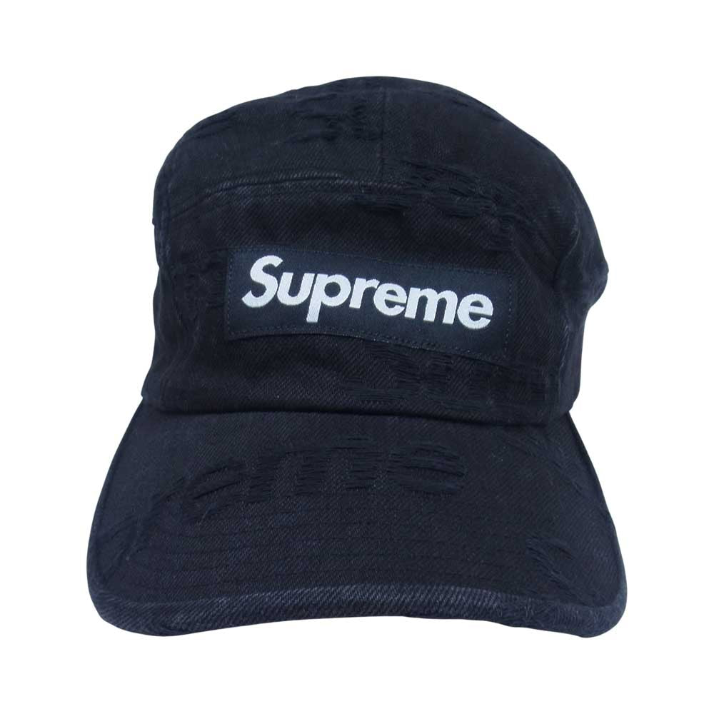 Supreme シュプリーム 21SS Frayed Logos Denim Camp Cap フレイ ロゴ デニム キャンプキャップ ブラック系 FREE【美品】【中古】
