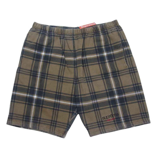 Supreme シュプリーム 21SS Plaid Sweatshort プレイド チェック クラシックロゴ スウェット ショーツ ブラウン系 M【美品】【中古】
