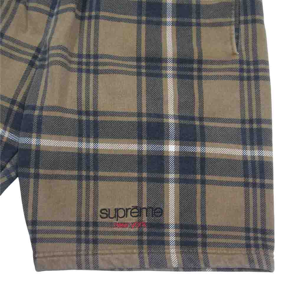 Supreme シュプリーム 21SS Plaid Sweatshort プレイド チェック クラシックロゴ スウェット ショーツ ブラウン系 M【美品】【中古】