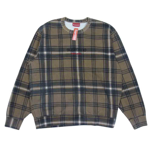 Supreme シュプリーム 21SS Plaid Crewneck プレイド チェック クラシックロゴ クルーネック スウェット ブラウン系 M【美品】【中古】