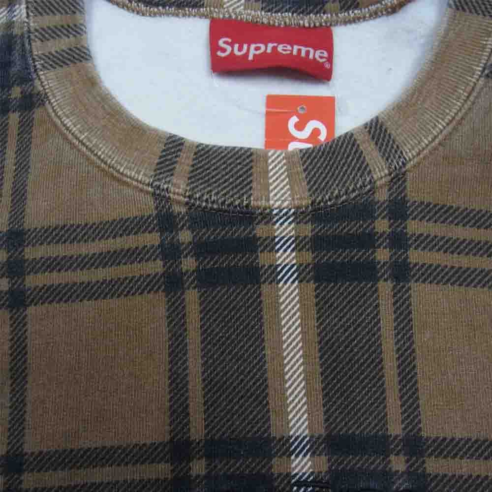 Supreme シュプリーム 21SS Plaid Crewneck プレイド チェック クラシックロゴ クルーネック スウェット ブラウン系 M【美品】【中古】