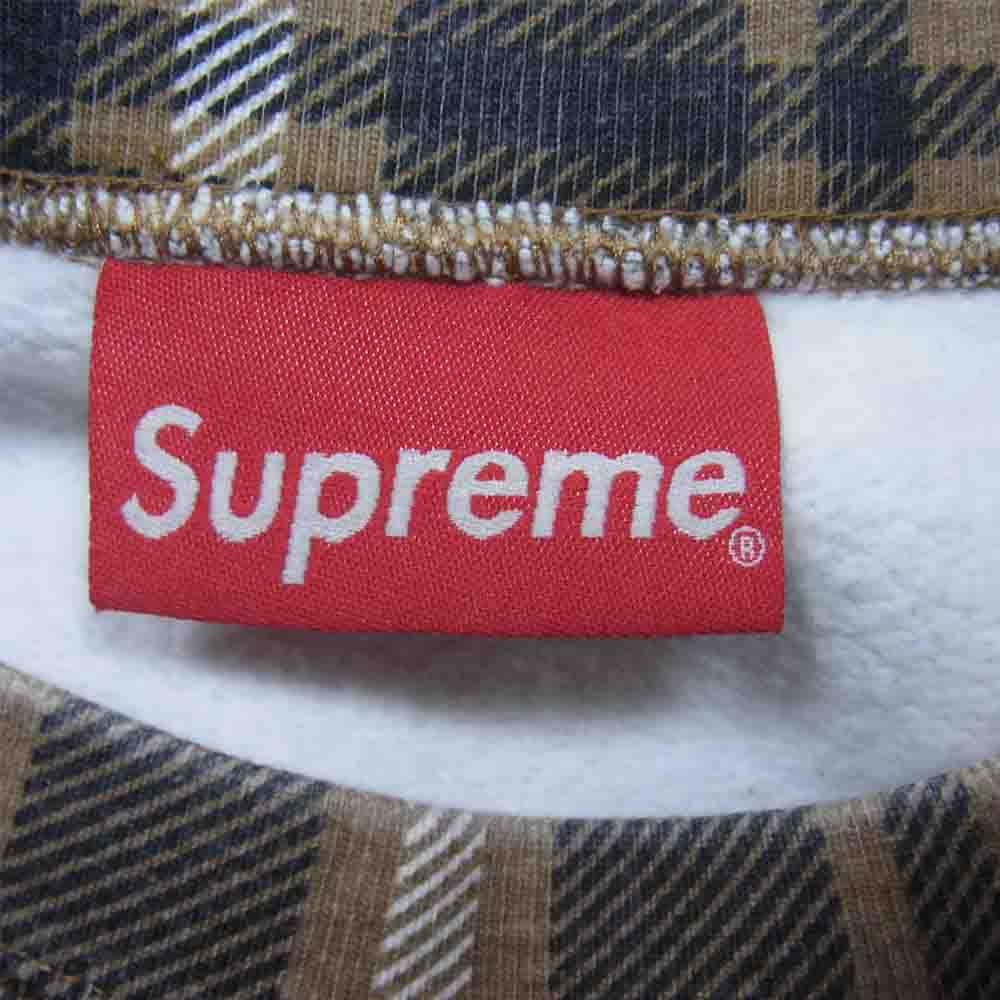 Supreme シュプリーム 21SS Plaid Crewneck プレイド チェック クラシックロゴ クルーネック スウェット ブラウン系 M【美品】【中古】