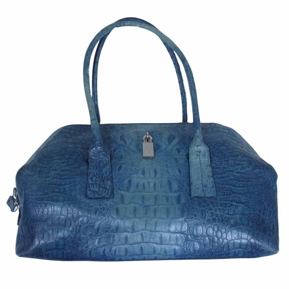 Furla フルラ 型押し レザー ボストン バッグ ボストンバッグ ブルー系【中古】
