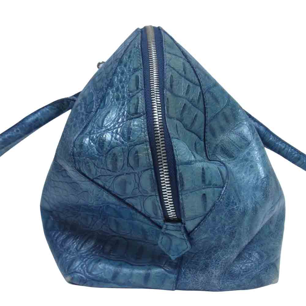 Furla フルラ 型押し レザー ボストン バッグ ボストンバッグ ブルー系【中古】
