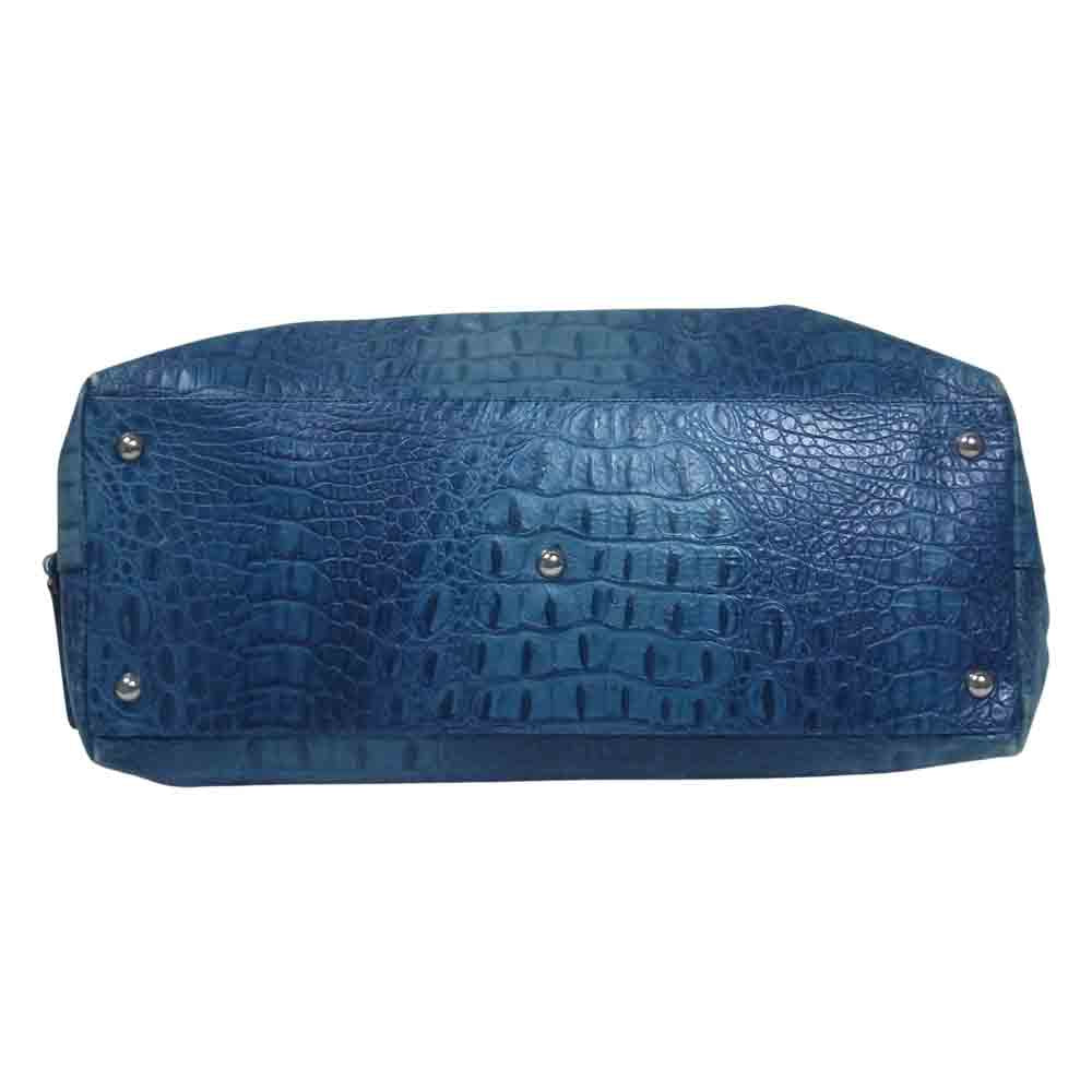 Furla フルラ 型押し レザー ボストン バッグ ボストンバッグ ブルー系【中古】
