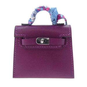 HERMES エルメス ミニミニ ケリー ツイリー U刻印 タデラクト アネモネ シルバー金具 バッグチャーム  パープル系【極上美品】【中古】