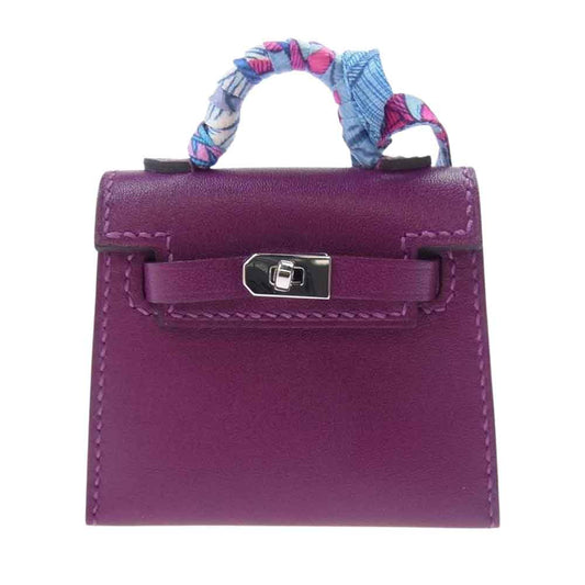 HERMES エルメス ミニミニ ケリー ツイリー U刻印 タデラクト アネモネ シルバー金具 バッグチャーム  パープル系【極上美品】【中古】