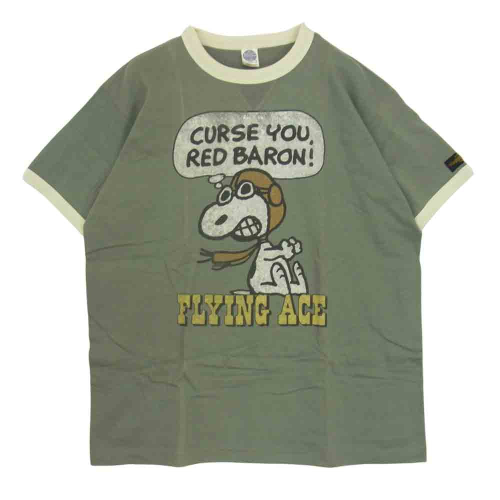 TOY'S McCOY トイズマッコイ TMC1744 MILITARY TEE SHIRT PEANUTS FLYING ACE スヌーピー Tシャツ カーキ系 XL【美品】【中古】