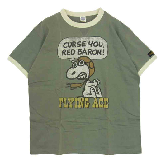 TOY'S McCOY トイズマッコイ TMC1744 MILITARY TEE SHIRT PEANUTS FLYING ACE スヌーピー Tシャツ カーキ系 XL【美品】【中古】