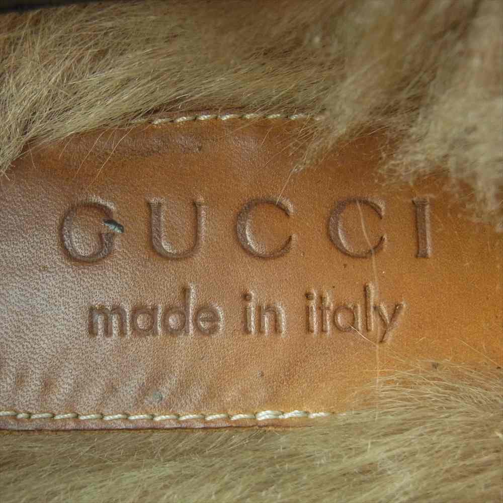 GUCCI グッチ アングリーキャット エンブロイダリー 刺繍 ファー スリッパ サンダル ブラック系 実寸26cm程度【中古】