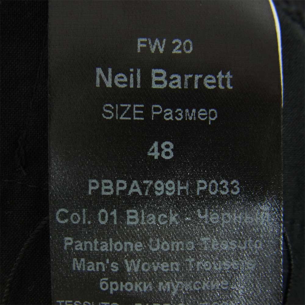 NEIL BARRETT ニールバレット 20AW 国内正規品 PBPA799H-PO33 SLIM FIT REGULAR RISE 裾ジップ スリムフィット レギュラーライズ イージー パンツ ブラック系 48【美品】【中古】