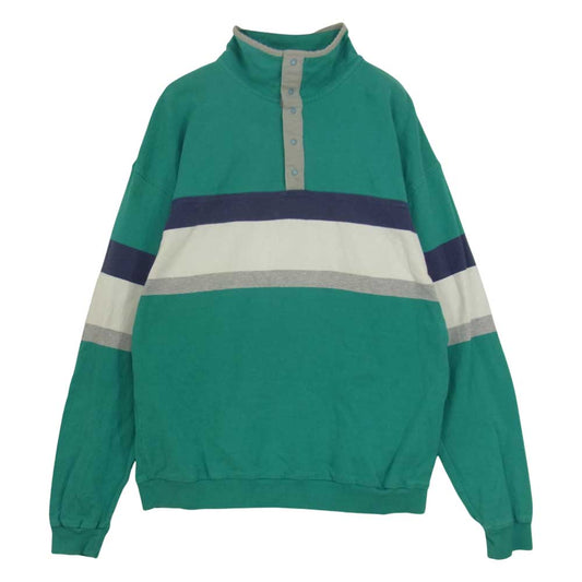L.L.Bean エルエルビーン ハーフスナップ ボーダー 長袖 Tシャツ グリーン系 M【中古】