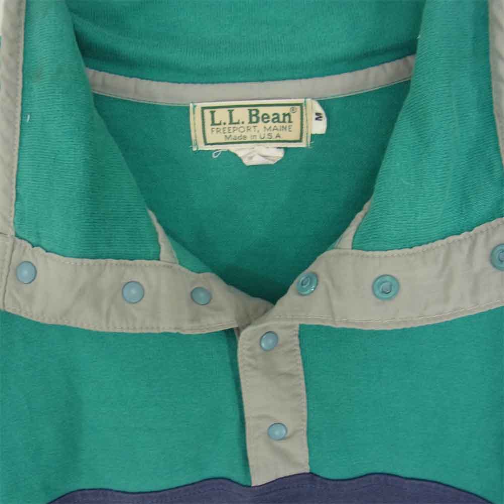 L.L.Bean エルエルビーン ハーフスナップ ボーダー 長袖 Tシャツ グリーン系 M【中古】
