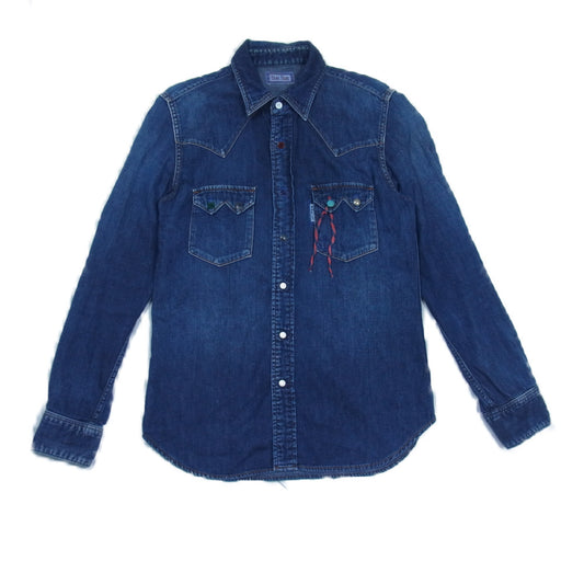 BLUE BLUE ブルーブルー クラシック ユーズド ウェスタン シャツ 加工 インディゴ シャツ インディゴブルー系 M【中古】