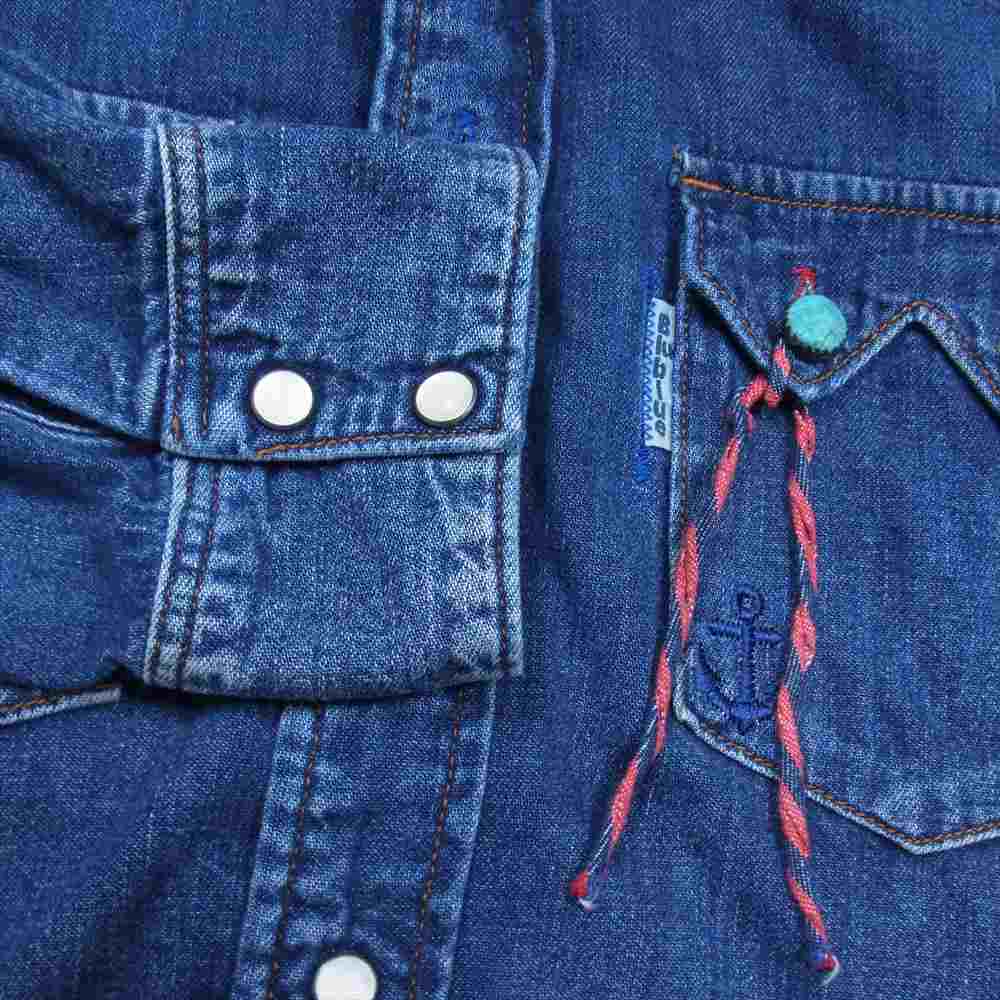 BLUE BLUE ブルーブルー クラシック ユーズド ウェスタン シャツ 加工 インディゴ シャツ インディゴブルー系 M【中古】