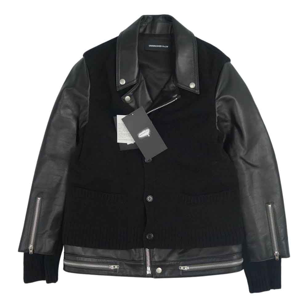 UNDERCOVER アンダーカバー 21AW UC2A4207 KN カーデ MIX レザー ライダース ニット ドッキング ライダース ジャケット ブラック系 1【美品】【中古】