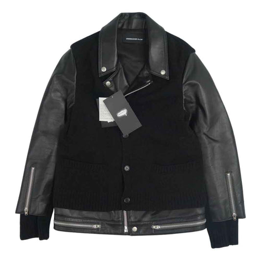 UNDERCOVER アンダーカバー 21AW UC2A4207 KN カーデ MIX レザー ライダース ニット ドッキング ライダース ジャケット ブラック系 1【美品】【中古】