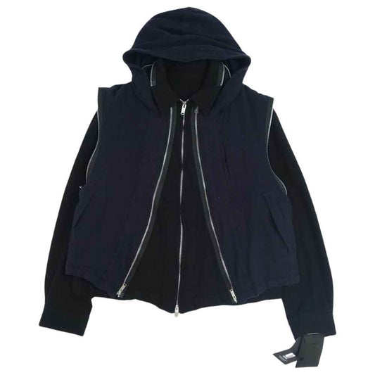 UNDERCOVER アンダーカバー 21AW UC2A4208 縮絨 ウール フード レイヤード ブルゾン ジャケット ネイビー系 ブラック系 2【美品】【中古】