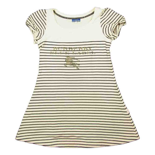 BURBERRY バーバリー ボーダー プリント ワンピース 半袖 ホワイト系 38【美品】【中古】