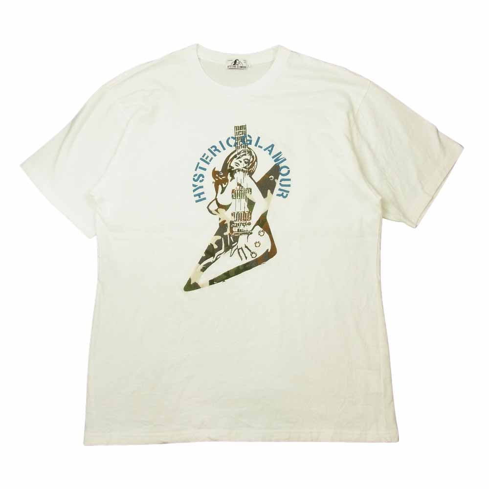 HYSTERIC GLAMOUR ヒステリックグラマー 02212CT04 GUITAR GIRL ギター ガール 刺繍 Tシャツ ホワイト系 L【中古】