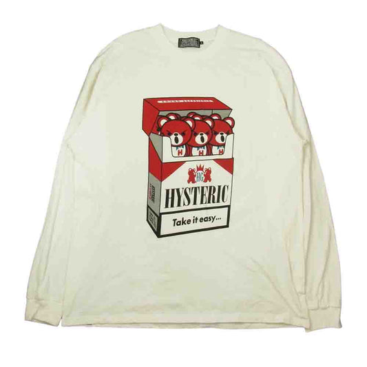 HYSTERIC GLAMOUR ヒステリックグラマー 02213CT10 TAKE IT EASY ベア タバコ Tシャツ 長袖 ホワイト系 L【中古】