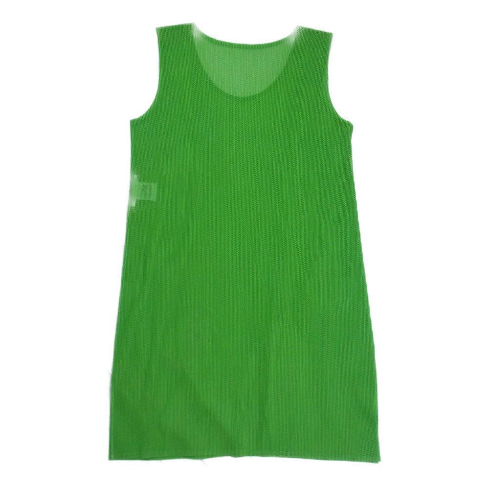 PLEATS PLEASE プリーツプリーズ イッセイミヤケ PP13-FT256 プリーツ加工 メッシュ ノースリーブ スリット ロング カットソー ライトグリーン系 3【美品】【中古】