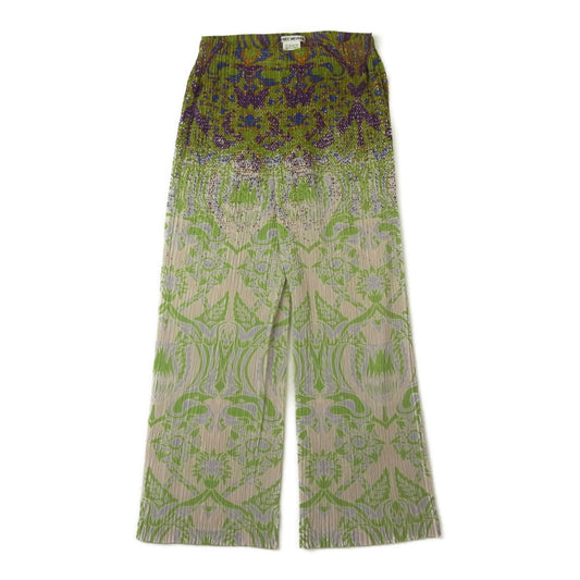 ISSEY MIYAKE イッセイミヤケ IM01FF202 プリーツ加工 ボタニカル総柄 グラデーション パンツ  グリーン系 2【美品】【中古】