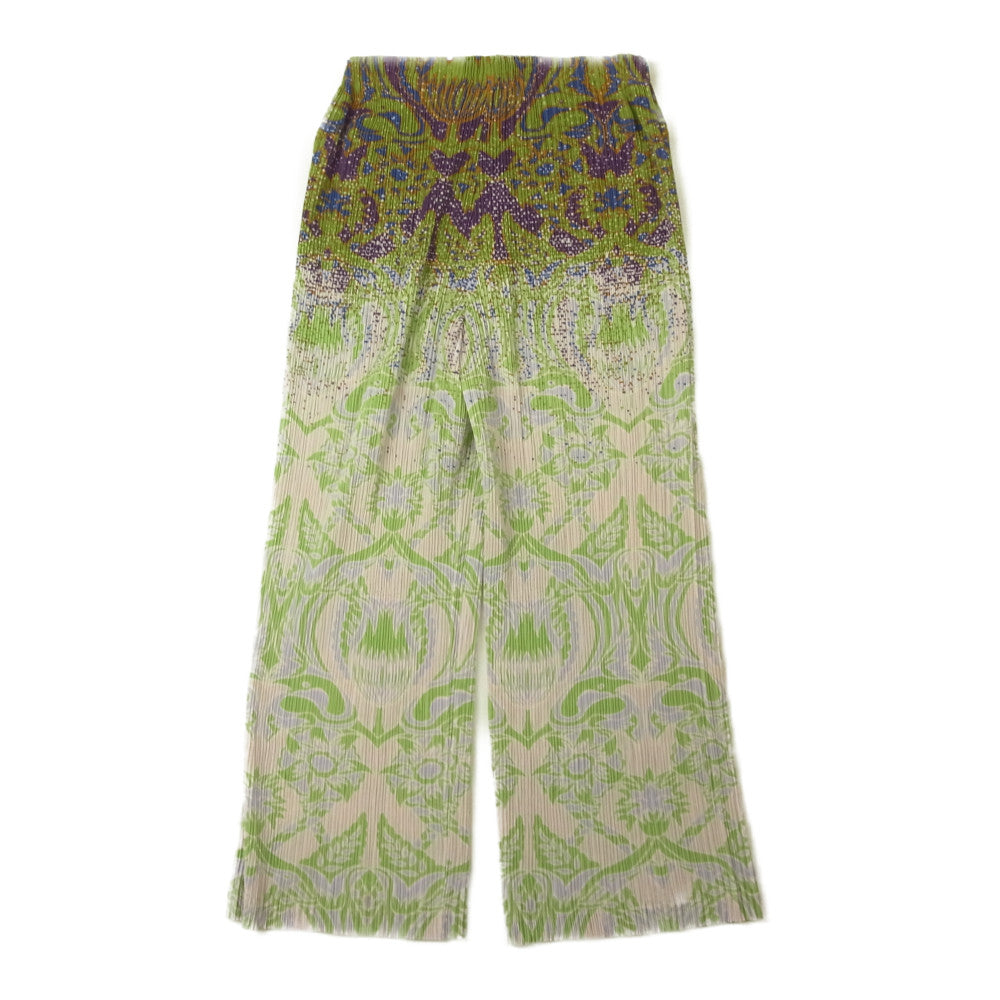 ISSEY MIYAKE イッセイミヤケ IM01FF202 プリーツ加工 ボタニカル総柄 グラデーション パンツ  グリーン系 2【美品】【中古】